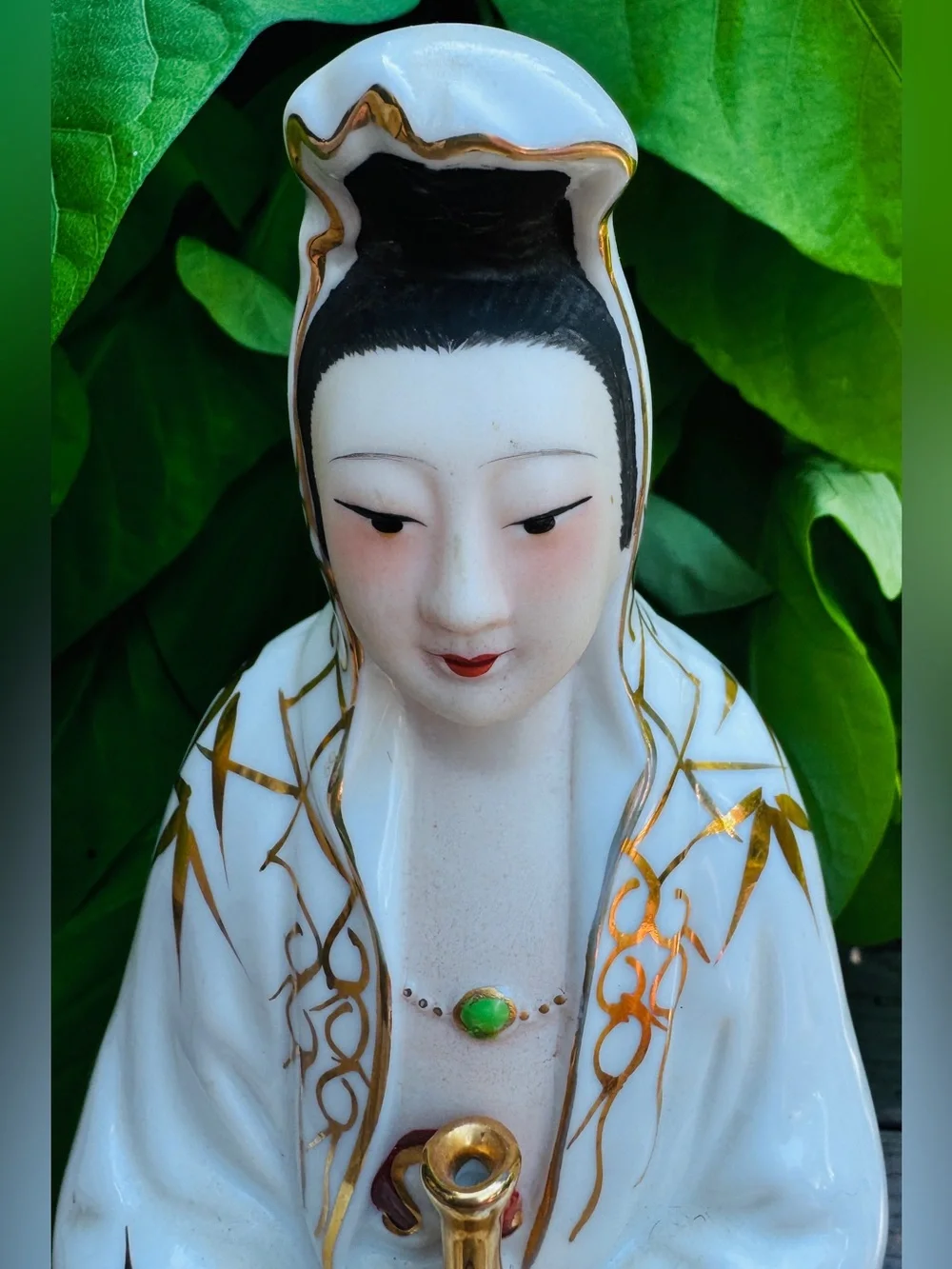 Vintage White and Gold Porcelain Guanyin Figurine - Home Accents